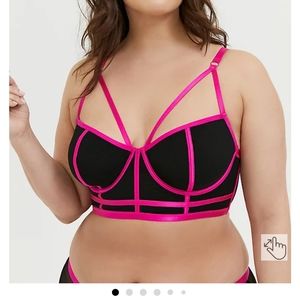 HOT PINK & BLACK MESH LONGLINE UNDERWIRE BRALETTE